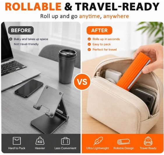 Foldable Silicone & Aluminium Phone Holder - Image 2